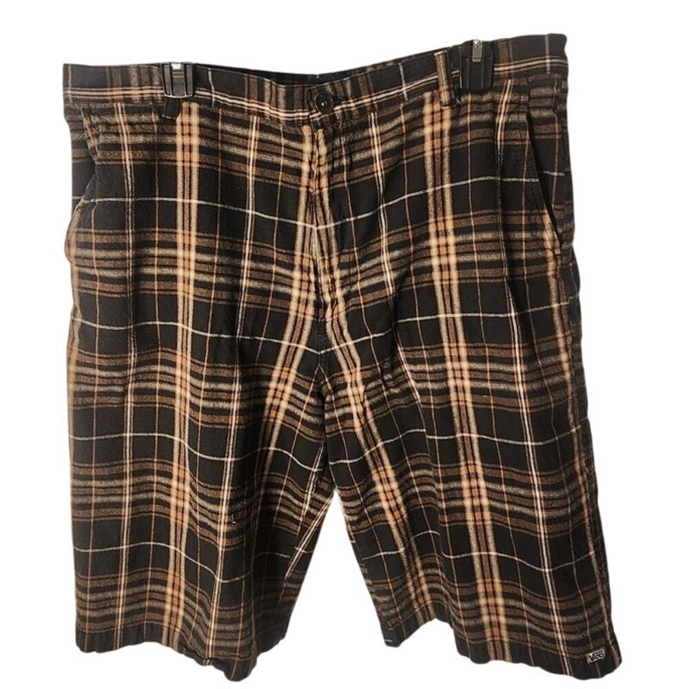 Vans Mens Plaid Shorts Size 36 Brown Tan Black Off The Wall Skater Walk Shorts